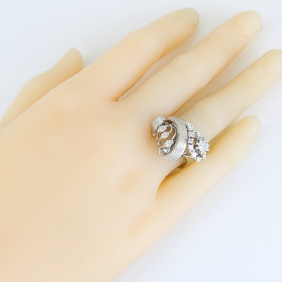 Unique Vintage 14K Art Nouveau White Gold Diamond Cocktail Ring - Picture 10 of 10
